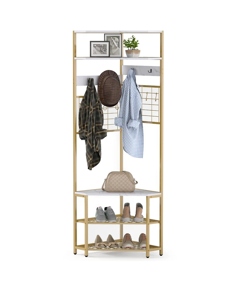 Gouun 5-Tier Corner Hall Tree with Shoe Storage Bench