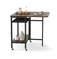 Gouun Folding Dining Table with Wine Rack, Open Shelf, and Wheels