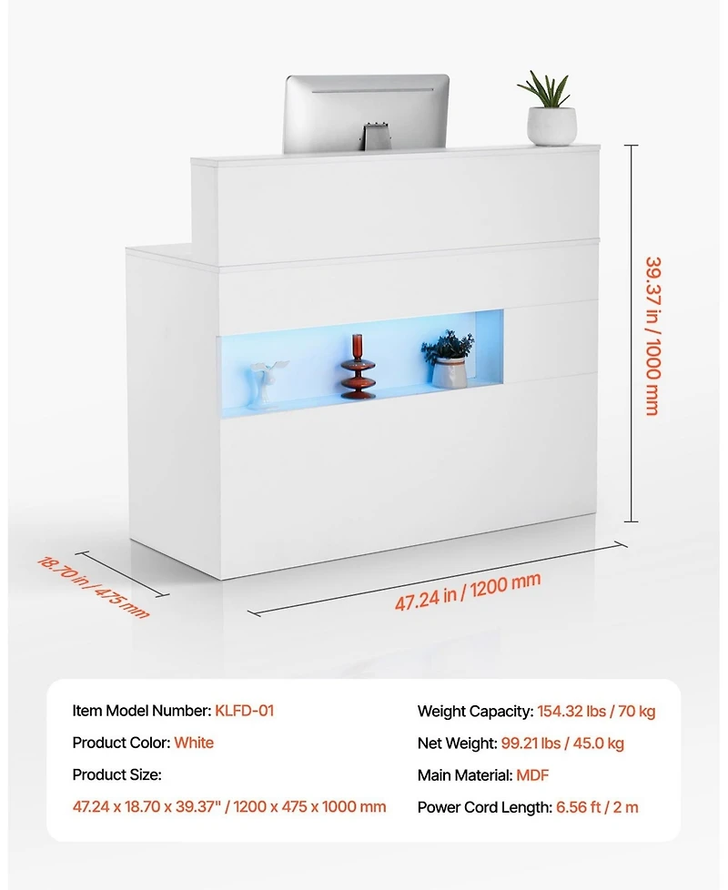 Gouun Led Reception Desk with Drawers and Power Outlets