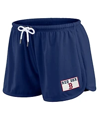 Wear by Erin Andrews Women's Navy Boston Red Sox Heavy Rugby Jersey Cropped Long Sleeve T-Shirt Shorts Lounge Set