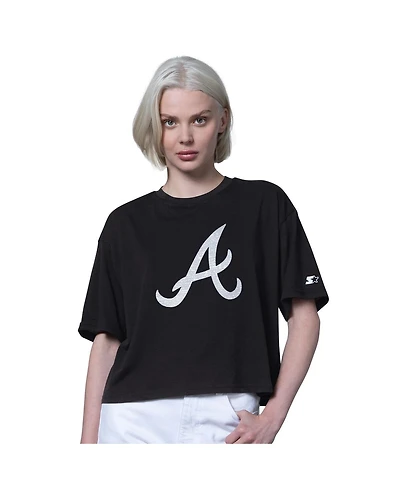 Starter Women's Black Atlanta Braves Holy Grail Boxy Cropped T-Shirt