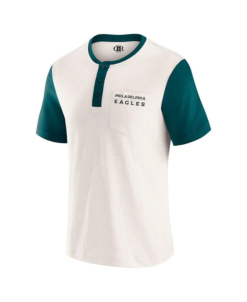 Fanatics Men's Cream Philadelphia Eagles Henley Color Block Slub Pocket T-Shirt