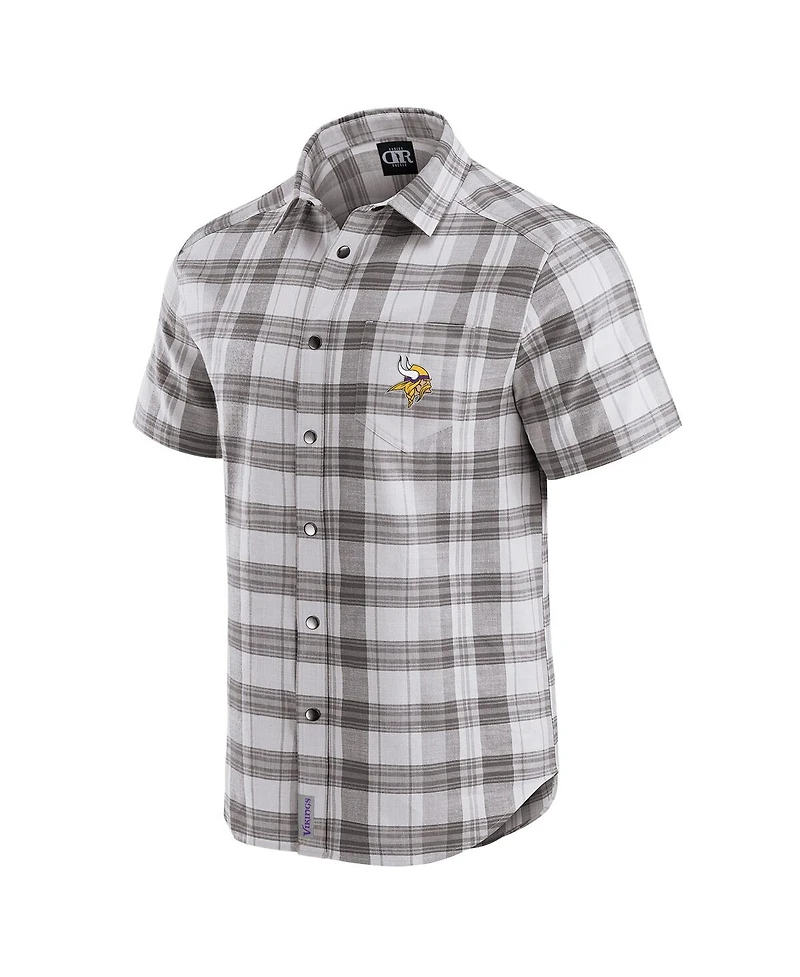Fanatics Men's Gray Minnesota Vikings Team Plaid Short Sleeve Full-Snap Shirt