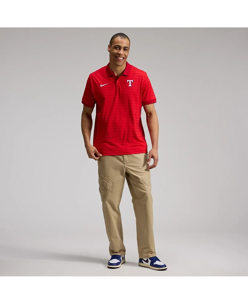 Nike Men's Red Texas Rangers Authentic Collection Striped Victory Dri-fit Polo Shirt