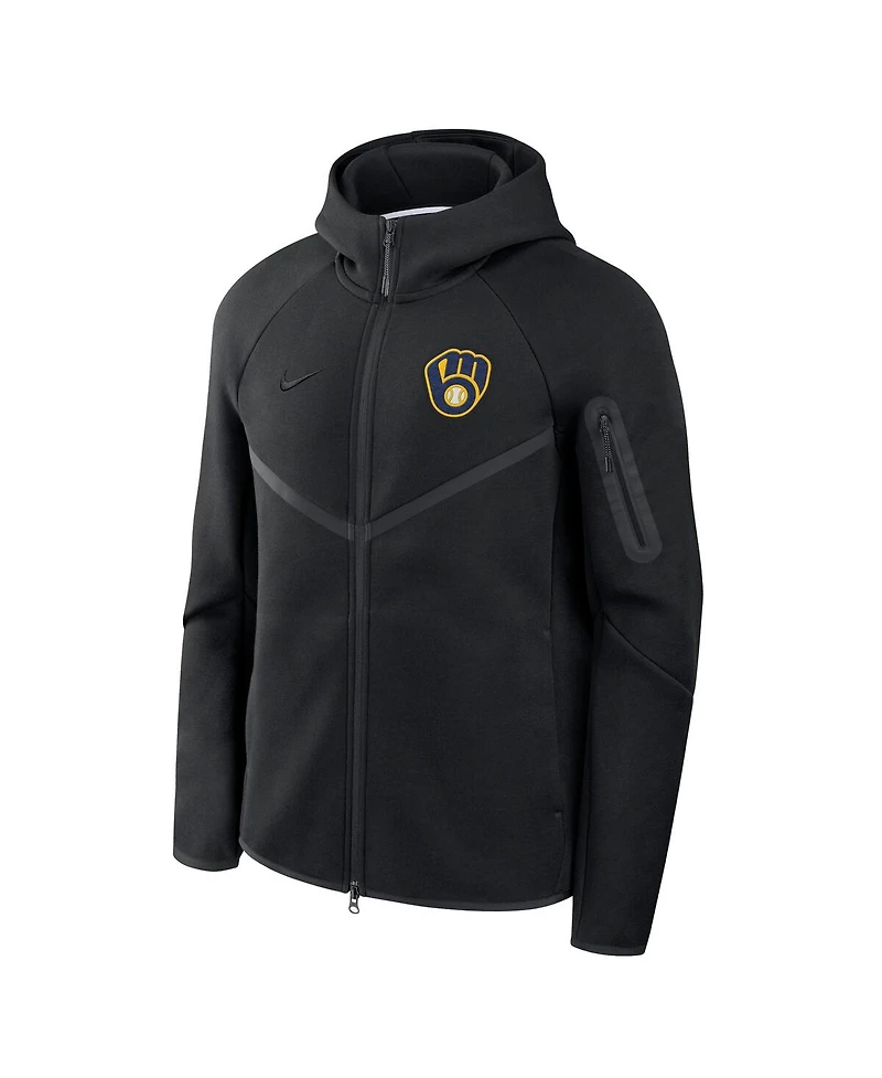 Nike Men's Black Milwaukee Brewers Tech Fleece Raglan Full-Zip Windrunner Hoodie