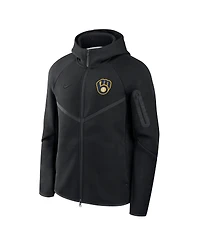 Nike Men's Black Milwaukee Brewers Tech Fleece Raglan Full-Zip Windrunner Hoodie