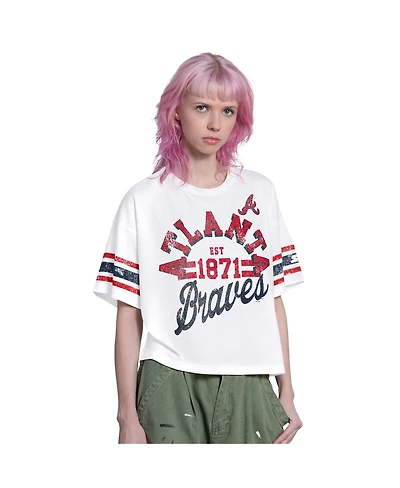 Starter Women's White Atlanta Braves Cropped Hurry Up Offense T-Shirt