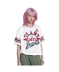 Starter Women's White Atlanta Braves Cropped Hurry Up Offense T-Shirt