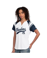 Starter Women's White New York Yankees Game On Notch Neck Raglan T-Shirt