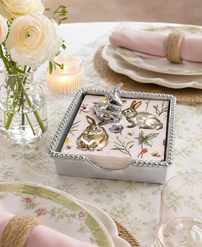 Mariposa Aluminum Standing 5.75" Bunny Beaded Napkin Box Set