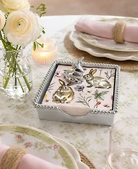 Mariposa Aluminum Standing 5.75" Bunny Beaded Napkin Box Set