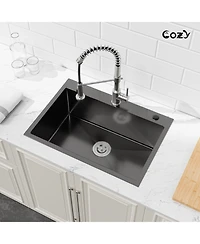 Busdays 27 x 19 Inches Stainless Steel Kitchen Sink Single Bowl Overmount Handmade with Us Standard Drain and Hook