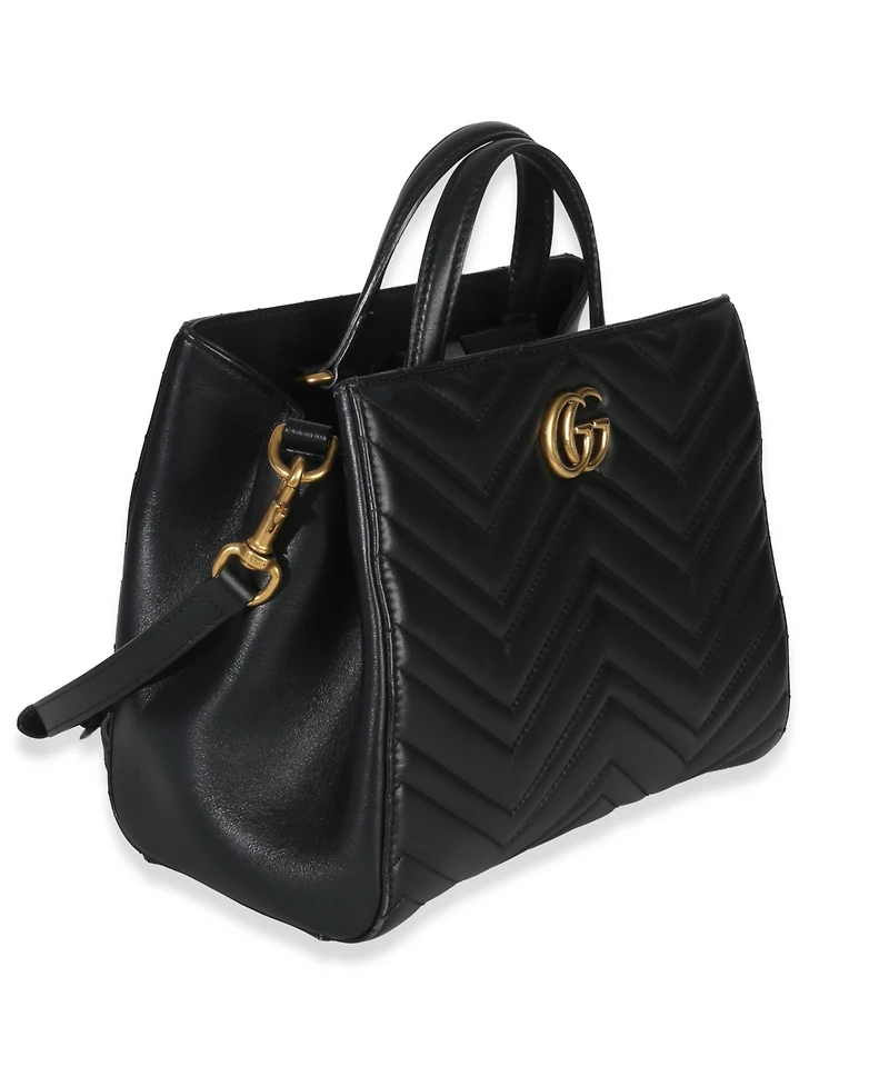 Pre-Owned Gucci Black Matelasse Calfskin Small Marmont Top Handle Tote