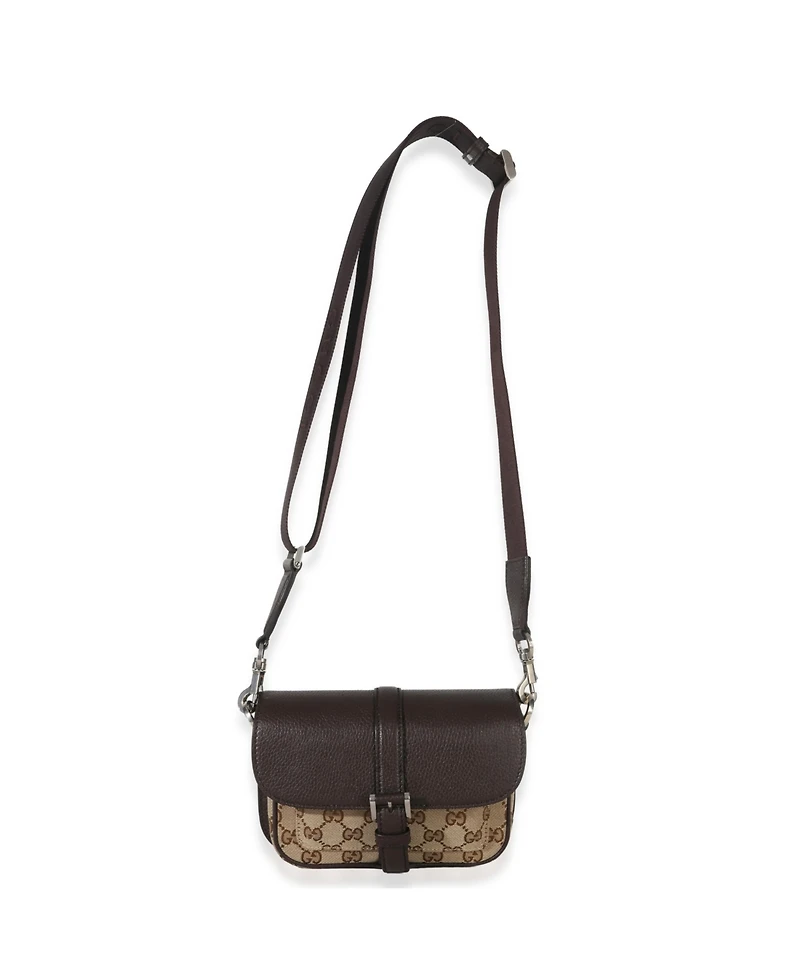 Pre-Owned Gucci Beige Ebony Gg Supreme Canvas Mini Buckle Crossbody Bag