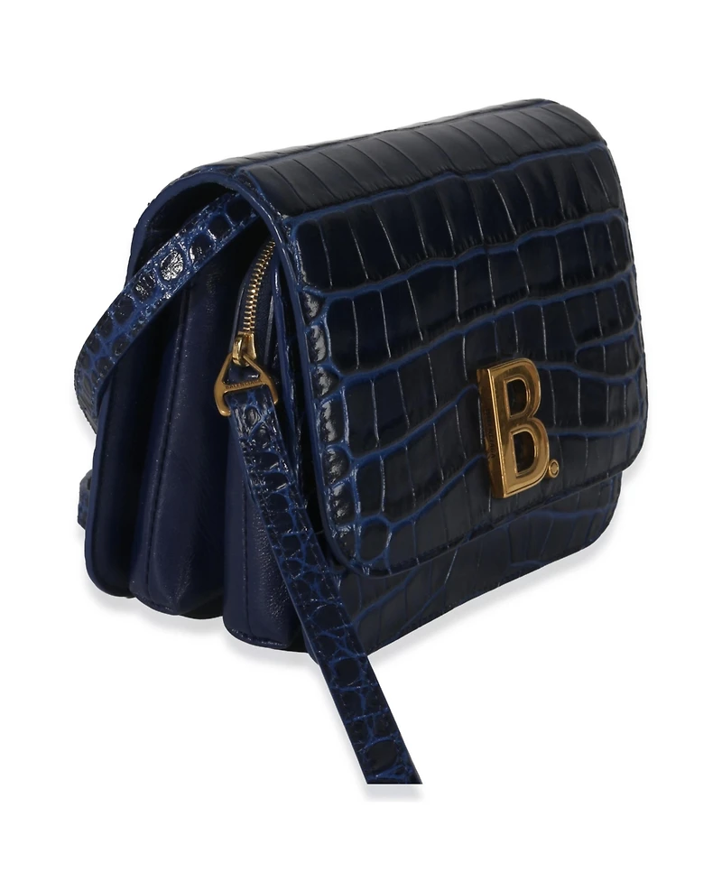 Pre-Owned Balenciaga B. Navy Croc Small Shoulder Bag