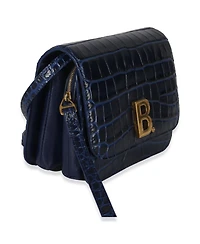 Pre-Owned Balenciaga B. Navy Croc Small Shoulder Bag