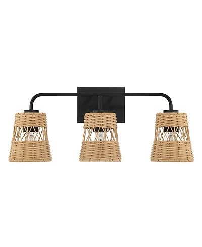 Busdays 3 Light Wall Sconce with Rattan Shade Bathroom Vanity Light Over Mirror Woven Wall Fixture for Bathroom Bedroom Living Room