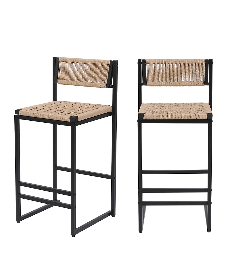 flynama Paper Rope Weave Counter Height Bar Stools Set of 2
