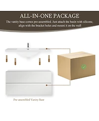 Sillysis Inch Glossy Wall Mounted Bathroom Vanity with Resin Sink and Soft Close Drawers