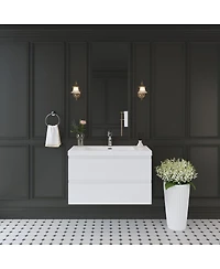 Sillysis Inch Glossy Wall Mounted Bathroom Vanity with Resin Sink and Soft Close Drawers