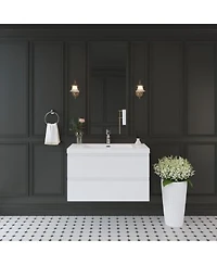 Sillysis Inch Glossy Wall Mounted Bathroom Vanity With Resin Sink Soft Close Drawers Easy Installation