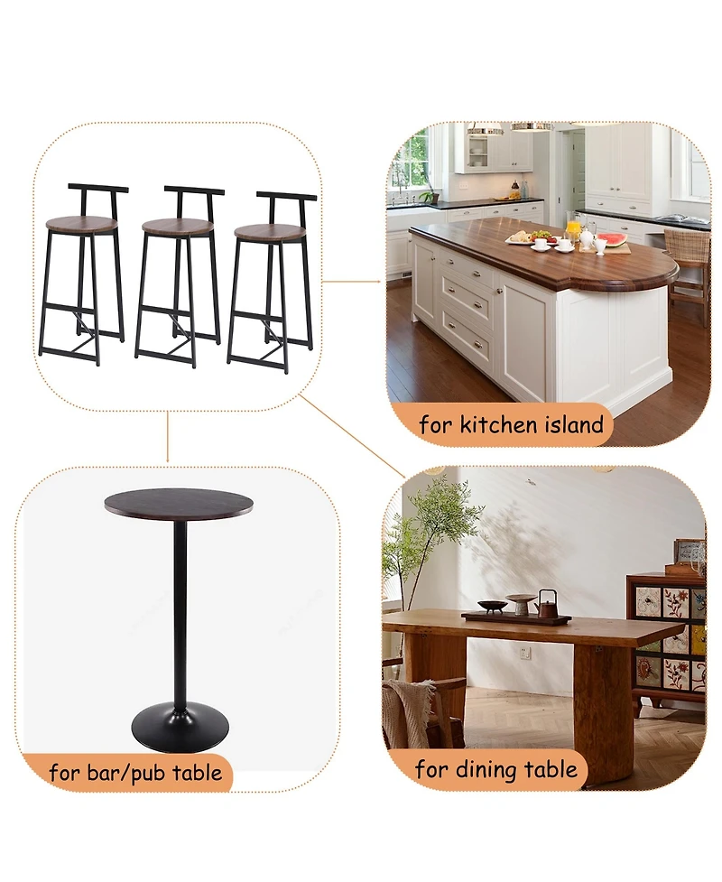 flynama Counter Height Bar Stools Set of 3 with Back