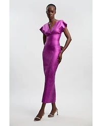 Karen Millen Women's Metallic Angel Sleeve Knit Midi Dress