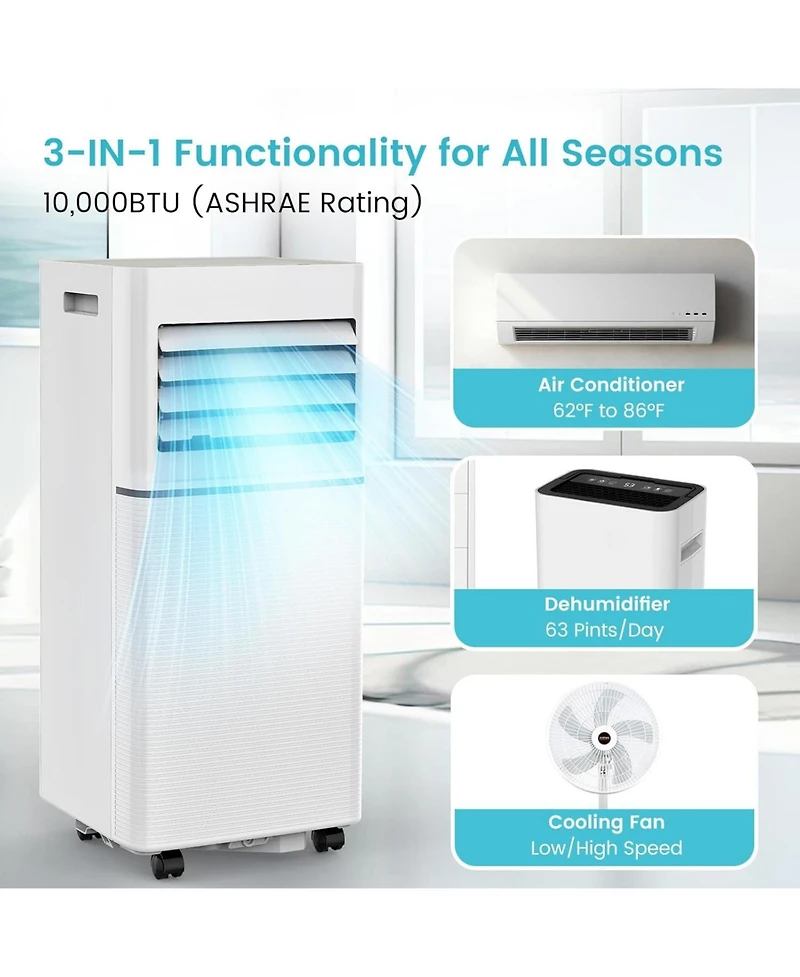 Antartic Star 10000 Btu Portable Air Conditioner, 3-in-1 Ac with Cooling/Fan/Dehumidifier, Remote, Led Display, Sleep Mode, Window Kit