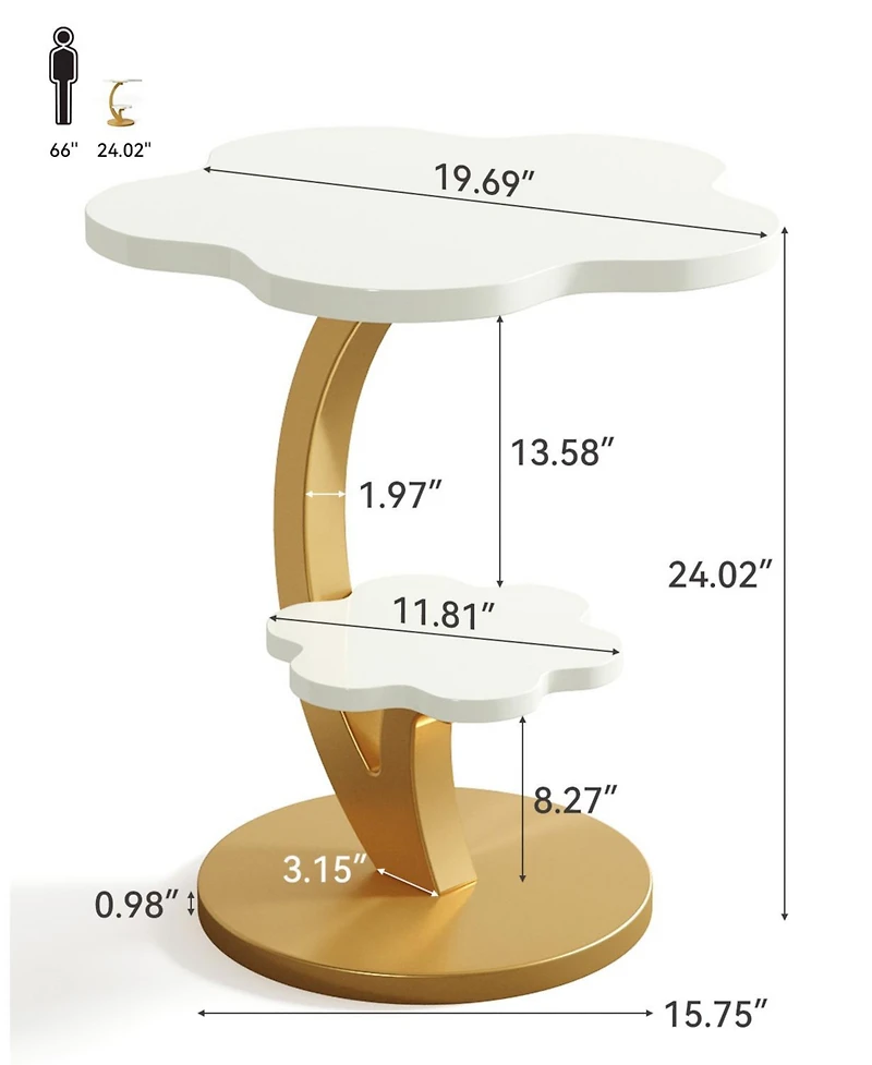 Tribesigns End Table Set of 2, 2-Tier Sofa Side Table, Flower Nightstand with C-Shaped Gold Frame, Modern Luxury Accent Table