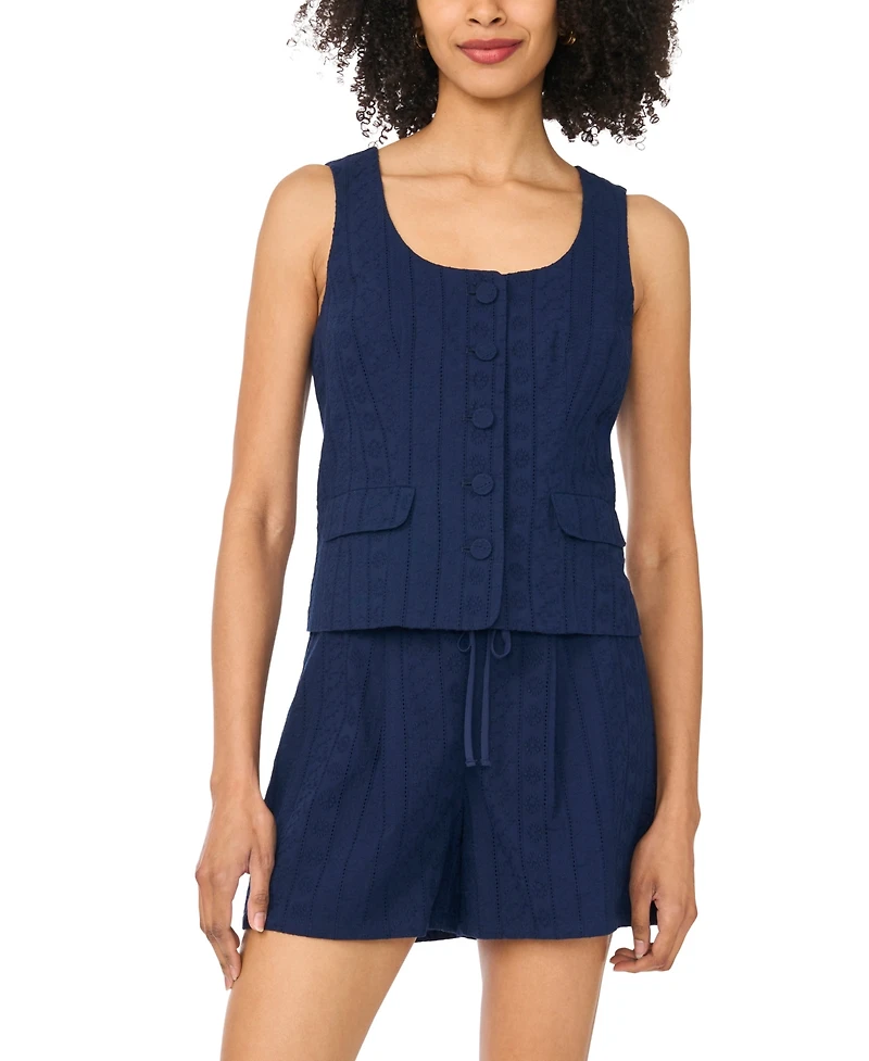CeCe Women's Scoop Neck Button-Down Vest Top