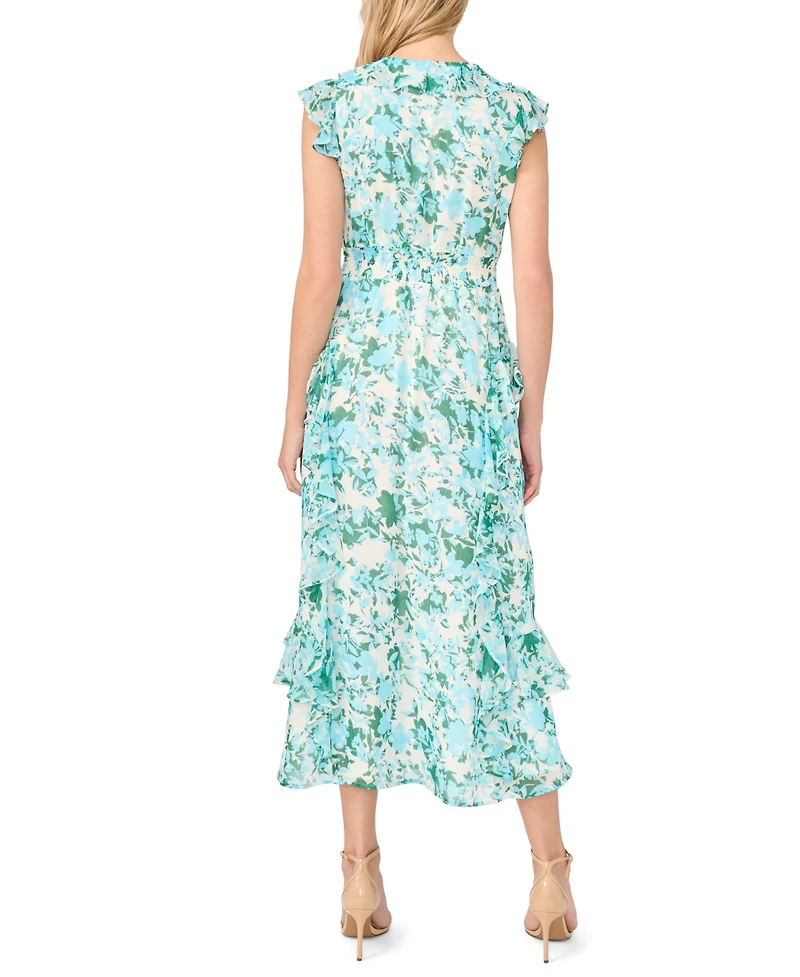 CeCe Women's Printed Ruffle Wrap Midi Dress
