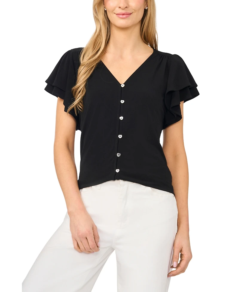 CeCe Women's Flutter-Sleeve V-Neck Blouse