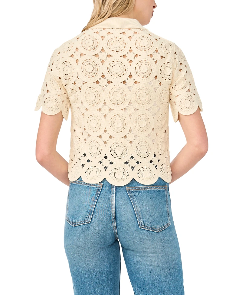CeCe Women's Short-Sleeve Crochet Cardigan