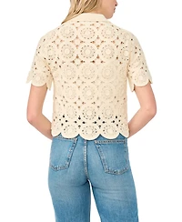 CeCe Women's Short-Sleeve Crochet Cardigan