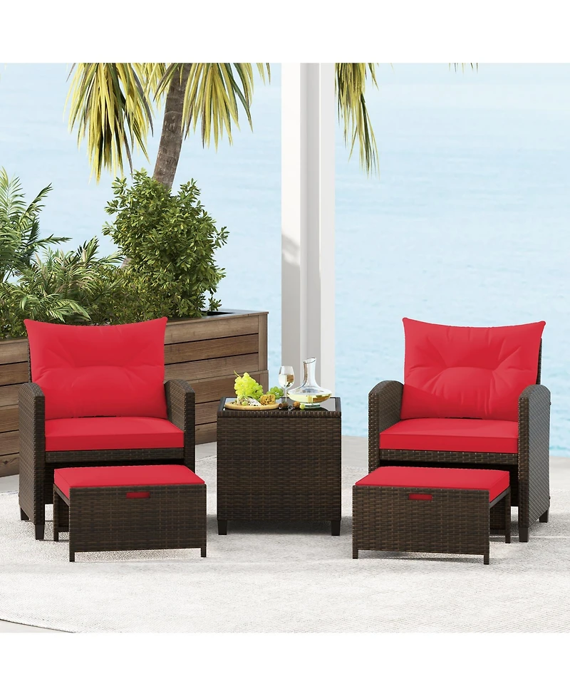 Slickblue Outdoor Rattan Furniture Set 5 Piece with 2 Ottomans & Table