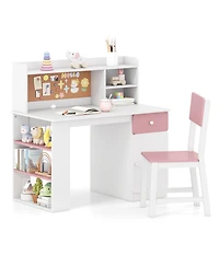 Slickblue Children Desk Chair Set with Storage Hutch and Side Shelves