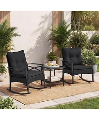Slickblue 3 Piece Outdoor Rattan Rocking Chair Set with Side Table