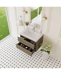 Sillysis 29.5 Inch Wall Mounted Bathroom Vanity with Resin Sink, Soft Close Drawers, Modern Storage Cabinet, Easy Installation