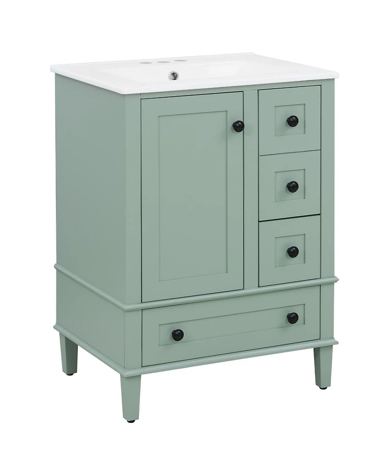 Sillysis 24"Bathroom Vanity with Sink, Modern Multi-Drawer Storage with Soft Close, Easy Assembly for Small Spaces