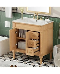 Sillysis 30 Inch Bathroom Vanity with Ceramic Sink, Solid Wood Free-Standing Cabinet, Soft Close Storage, Adjustable Shelf