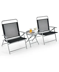 Yiortwo 3 Piece Folding Patio Furniture Set Metal Chairs with Glass Table