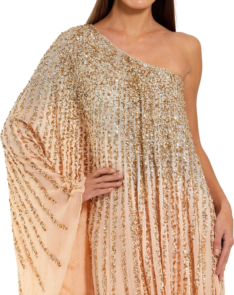 Mac Duggal Women's One Shoulder Ombre Sequin Kaftan Dress