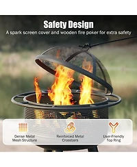 Slickblue Wood Fire Pit for Outdoor Use with Log Grate and Protective Mesh Screen