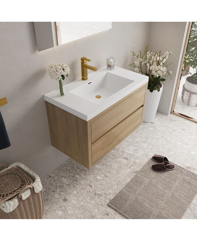 Sillysis Wall Mounted Bathroom Vanity with Stone Resin Sink, Soft Close Drawers