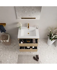 Sillysis Wall Mounted Bathroom Vanity with Stone Resin Sink, Soft Close Drawers