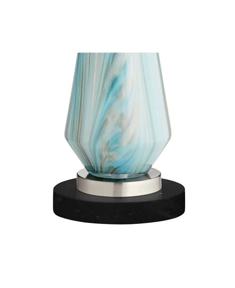 Possini Euro Design Jaime Coastal Table Lamp with Round Marble Riser 26" High Drum Shade for Bedroom Living Room Office House Home