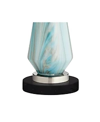 Possini Euro Design Jaime Coastal Table Lamp with Round Marble Riser 26" High Drum Shade for Bedroom Living Room Office House Home