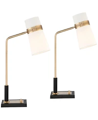 Possini Euro Design Cartwright 32" Tall Large Modern Desk Lamps Set of 2 Usb Port Brass Finish Metal Home Office Charging