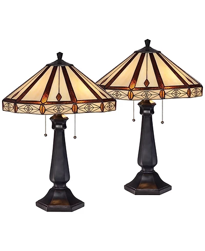 Robert Louis Tiffany Derrica 25" High Traditional Table Lamps Set of 2 Pull Chain Finish Art Glass Shade Living Room