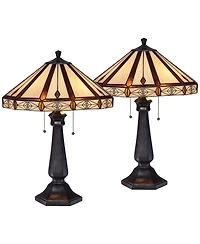 Robert Louis Tiffany Derrica 25" High Traditional Table Lamps Set of 2 Pull Chain Finish Art Glass Shade Living Room